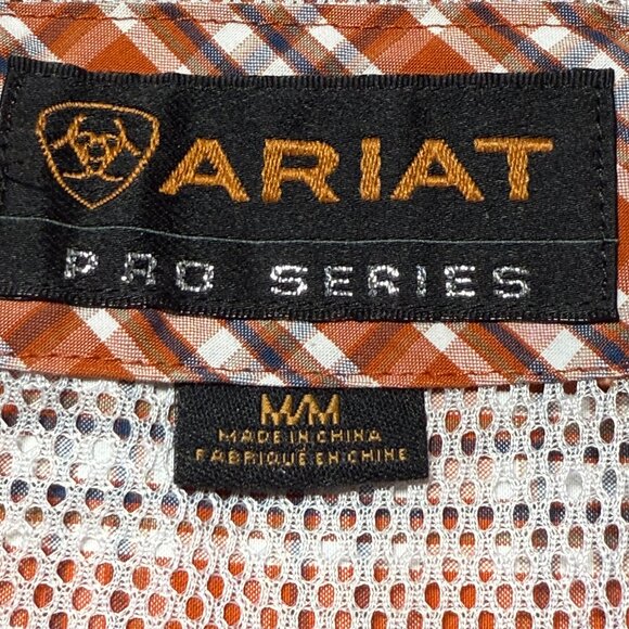 Ariat Pro Series Shirt - Size Medium - Orange Plaid - Long Sleeve Button Up - Picture 5 of 14